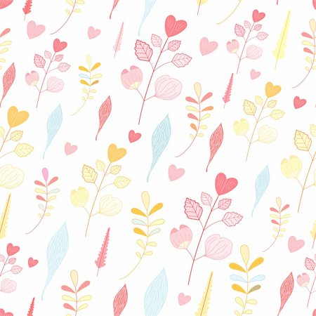 simsearch:400-04910406,k - seamless pattern of colored flying twigs and leaves with hearts on white background Stock Photo - Budget Royalty-Free & Subscription, Code: 400-04387659