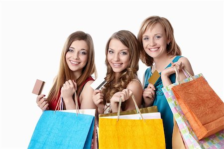 simsearch:400-04107785,k - Beautiful girl with shopping bags and credit card on a white background Fotografie stock - Microstock e Abbonamento, Codice: 400-04387669