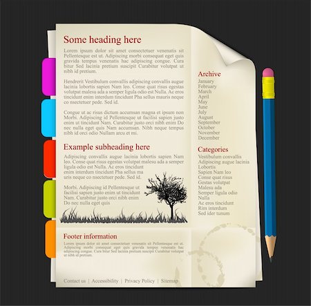 Web site template - sheet of paper with tabs and pencil Stock Photo - Budget Royalty-Free & Subscription, Code: 400-04387930
