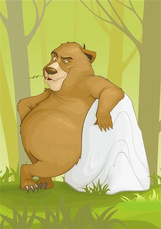 vector illustration of cartoon bear who leaned on the big rock in the woods Stock Photo - Budget Royalty-Free & Subscription, Code: 400-04388100