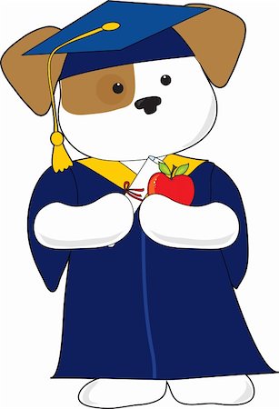 A cute puppy is dressing in a cap and gown for graduation. Holding a diploma and an apple Stock Photo - Budget Royalty-Free & Subscription, Code: 400-04388379