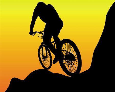 black silhouette of a mountain biker on an orange background Stock Photo - Budget Royalty-Free & Subscription, Code: 400-04388634