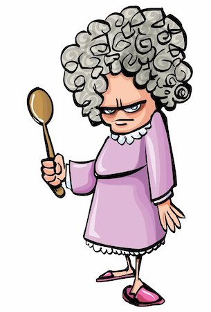 Cartoon Angry old woman with a wooden spoon. Isolated Stock Photo - Budget Royalty-Free & Subscription, Code: 400-04389207