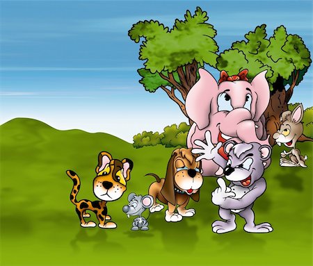 simsearch:400-04907025,k - Animals Cartoon - Cheerful Background Illustration, Bitmap Photographie de stock - Aubaine LD & Abonnement, Code: 400-04389281