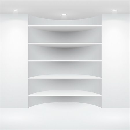 3d isolated Empty shelf for exhibit. Vector illustration. Stock Photo - Budget Royalty-Free & Subscription, Code: 400-04389359