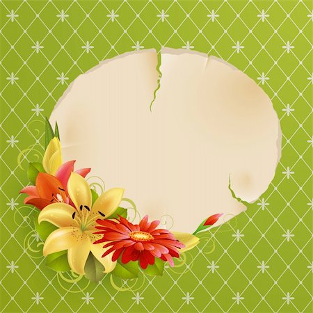 paper torn curl - greeting card with flowers and place for text Stock Photo - Budget Royalty-Free & Subscription, Code: 400-04389369