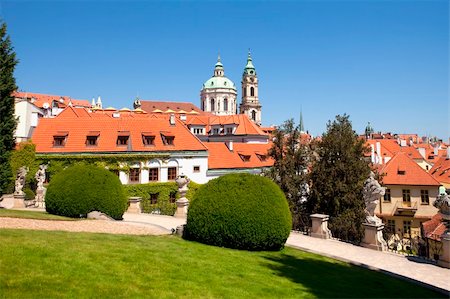 czech republic, prague - 18th century vrtba garden (vrtbovska zahrada) and st. nicholas church Stock Photo - Budget Royalty-Free & Subscription, Code: 400-04389378