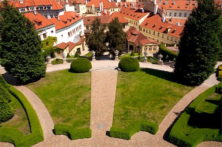 czech republic, prague - 18th century vrtba garden (vrtbovska zahrada) and st. nicholas church Stock Photo - Budget Royalty-Free & Subscription, Code: 400-04389381