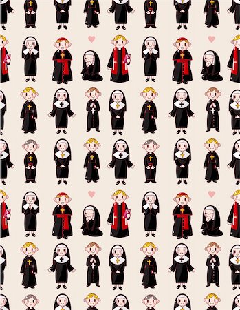 cartoon priest and nun seamless pattern Stock Photo - Budget Royalty-Free & Subscription, Code: 400-04389458