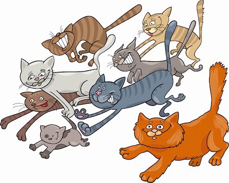 Cartoon illustration of running cats Stock Photo - Budget Royalty-Free & Subscription, Code: 400-04389494