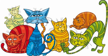 simsearch:400-09093371,k - Cartoon illustration of funny color cats Foto de stock - Super Valor sin royalties y Suscripción, Código: 400-04389496