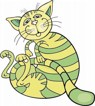 Cartoon illustration of happy green cat Stock Photo - Budget Royalty-Free & Subscription, Code: 400-04389517