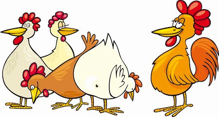 simsearch:400-08678054,k - cartoon Illustration of rooster and hens Stock Photo - Budget Royalty-Free & Subscription, Code: 400-04389535