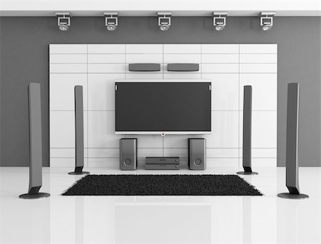 sound speakers - empty black and white home theater - rendering Photographie de stock - Aubaine LD & Abonnement, Code: 400-04389577