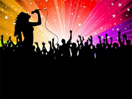 singer vector - Silhouette of a female singer performing in front of a cheering audience Stock Photo - Budget Royalty-Free & Subscription, Code: 400-04389586