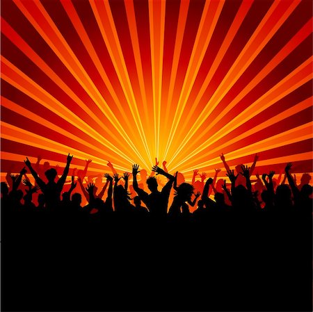 simsearch:400-04369984,k - Silhouette of a huge crowd of party people on a starburst background Stock Photo - Budget Royalty-Free & Subscription, Code: 400-04389589