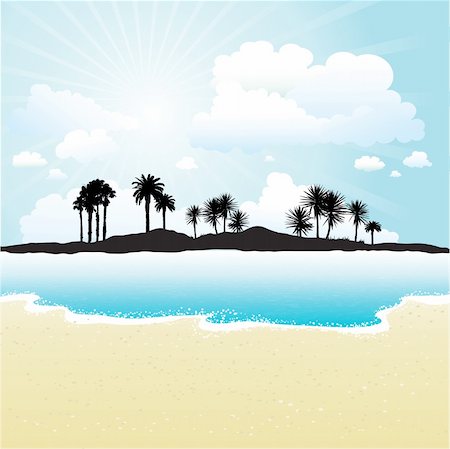 simsearch:400-04389594,k - Silhouette of a tropical island against a sunny sky and beach Stock Photo - Budget Royalty-Free & Subscription, Code: 400-04389594