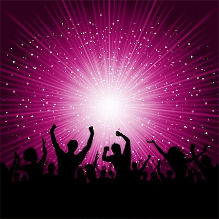 dancing crowd silhouette - Silhouette of party crowd on a starburst background Stock Photo - Budget Royalty-Free & Subscription, Code: 400-04389591