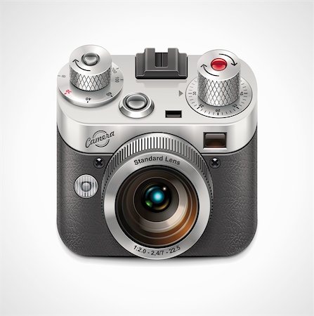 Detailed icon representing retro style camera with lens Stock Photo - Budget Royalty-Free & Subscription, Code: 400-04389704