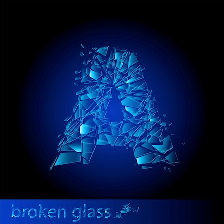 One letter of broken glass - A. Illustration on black background Stock Photo - Budget Royalty-Free & Subscription, Code: 400-04389732