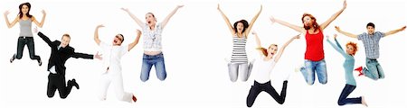 student jumping to school - Jumping happy people, isolated on white background Foto de stock - Super Valor sin royalties y Suscripción, Código: 400-04389825