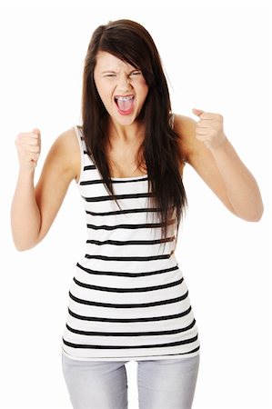 portrait screaming girl - Very upset and angry woman screaming and clenching her fists. Isolated on white. Stock Photo - Budget Royalty-Free & Subscription, Code: 400-04389867