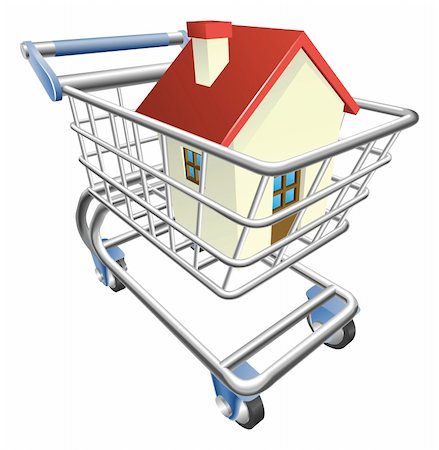 simsearch:628-05818023,k - An illustration of a shopping cart trolley with house Foto de stock - Super Valor sin royalties y Suscripción, Código: 400-04389908