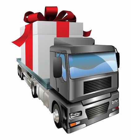 An illustration of a lorry truck carrying a giant gift Stock Photo - Budget Royalty-Free & Subscription, Code: 400-04389910