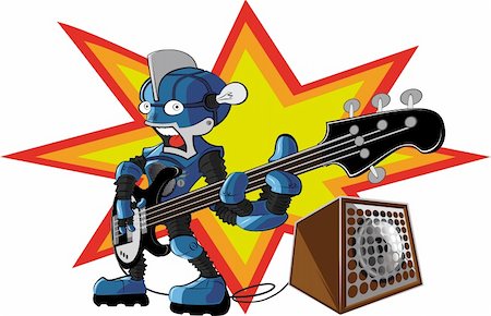 rock speakers - robot play hard metal in the bass guitar Foto de stock - Super Valor sin royalties y Suscripción, Código: 400-04380092