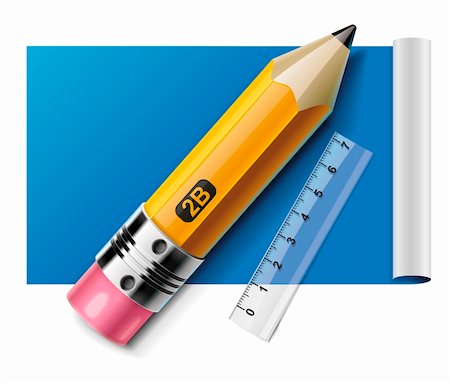 simsearch:693-03300516,k - Detailed and shiny pencil with ruler on blue paper Photographie de stock - Aubaine LD & Abonnement, Code: 400-04380189