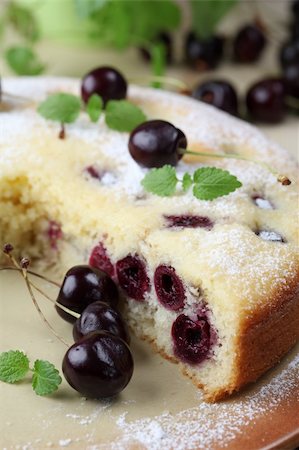 simsearch:400-04709493,k - Delicious homemade sponge cake with black cherries. Shallow DOF Stock Photo - Budget Royalty-Free & Subscription, Code: 400-04380219