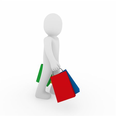 einkaufssüchtiger (männlich) - 3d human man sale bag retail shopping red Stockbilder - Microstock & Abonnement, Bildnummer: 400-04380364