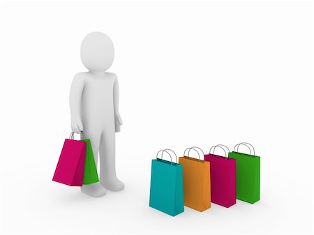 einkaufssüchtiger (männlich) - 3d human man sale bag retail shopping pink Stockbilder - Microstock & Abonnement, Bildnummer: 400-04380362