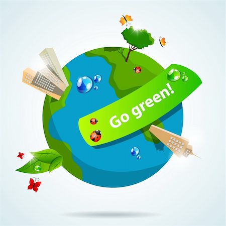 polluted globe - Vector picture with Earth, buildings and plants Stock Photo - Budget Royalty-Free & Subscription, Code: 400-04380495
