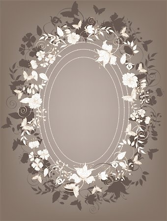 simsearch:400-04406888,k - Decorative brown floral background with  flowers and butterflies frame. Photographie de stock - Aubaine LD & Abonnement, Code: 400-04380660