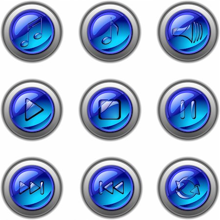 pause button - Icons - buttons on the musical theme (for music player) in blue colours Foto de stock - Super Valor sin royalties y Suscripción, Código: 400-04380722