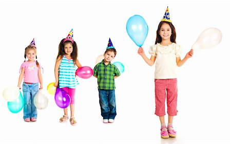 prodigio - Kids in birthday caps isolated on white Fotografie stock - Microstock e Abbonamento, Codice: 400-04380767