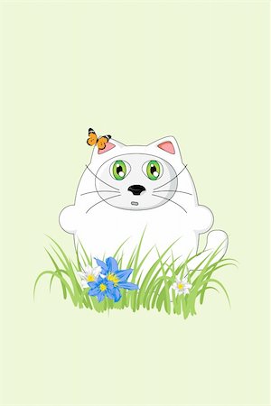 simsearch:400-04221855,k - Illustration of a cat sitting on a green grass Foto de stock - Super Valor sin royalties y Suscripción, Código: 400-04380908