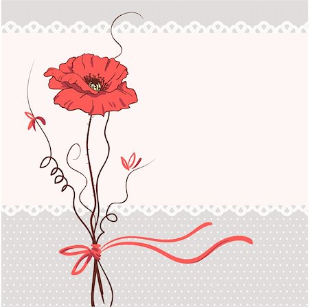 red ribbon and plant - Red poppy floral card background Foto de stock - Super Valor sin royalties y Suscripción, Código: 400-04381287