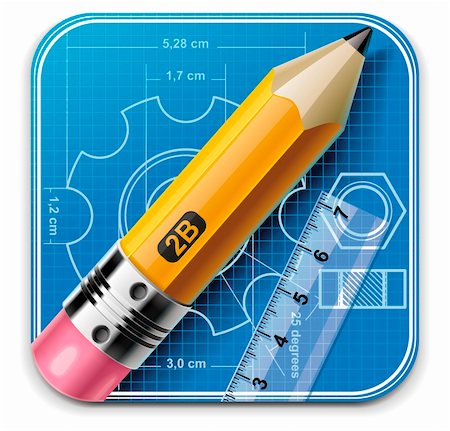 drawing draft paper - Detailed and shiny pencil with ruler on blueprint paper sheet Stock Photo - Budget Royalty-Free & Subscription, Code: 400-04381303