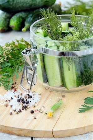 simsearch:400-04849937,k - cucumbers in the jar with dill salt and pepper on the table Stock Photo - Budget Royalty-Free & Subscription, Code: 400-04381434