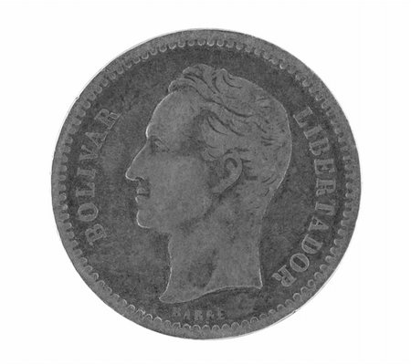 simsearch:400-05154564,k - Bolivar on old silver coin from Venezuela isolated in white Foto de stock - Super Valor sin royalties y Suscripción, Código: 400-04381505