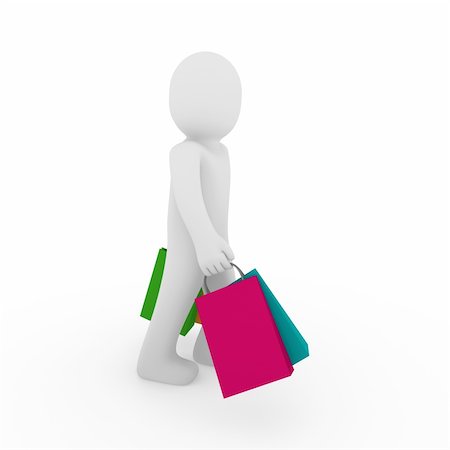 einkaufssüchtiger (männlich) - 3d human man sale bag retail shopping pink Stockbilder - Microstock & Abonnement, Bildnummer: 400-04382187