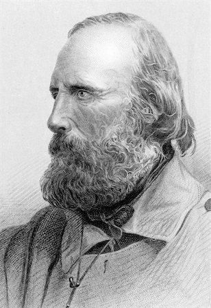 Giuseppe Garibaldi (1807-1882) on engraving from 1800s. Italian military and political figure. He is considered a national hero in Italy. Published in London by Virtue & Co. Stock Photo - Budget Royalty-Free & Subscription, Code: 400-04382348