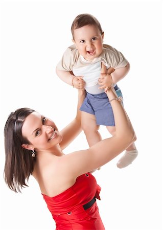 picture of happy mother with baby over white Stockbilder - Microstock & Abonnement, Bildnummer: 400-04382465