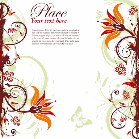 simsearch:400-04680785,k - Grunge decorative floral frame with butterfly, element for design, vector illustration Stock Photo - Budget Royalty-Free & Subscription, Code: 400-04382727