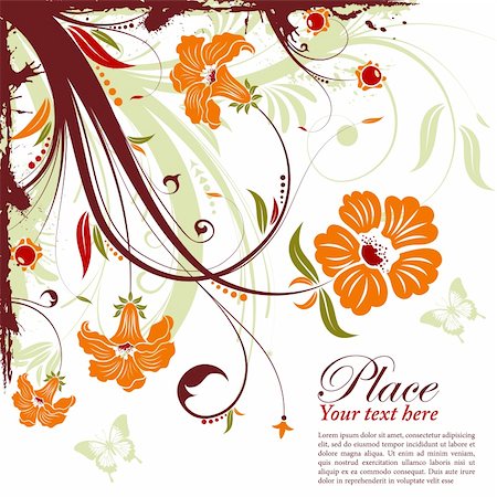 simsearch:400-04350075,k - Grunge decorative floral frame with butterfly, element for design, vector illustration Fotografie stock - Microstock e Abbonamento, Codice: 400-04382734