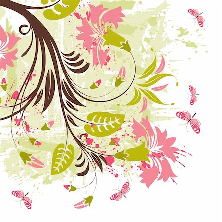 simsearch:400-04350075,k - Grunge decorative floral frame with butterfly, element for design, vector illustration Fotografie stock - Microstock e Abbonamento, Codice: 400-04382738
