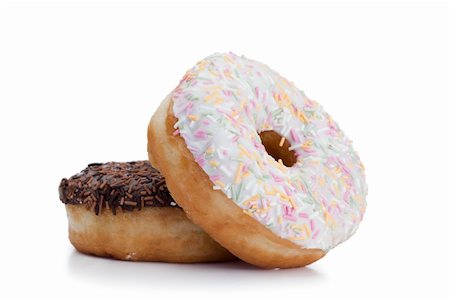 simsearch:400-06524508,k - Pink iced and chocolate donuts on a white background Stock Photo - Budget Royalty-Free & Subscription, Code: 400-04383157