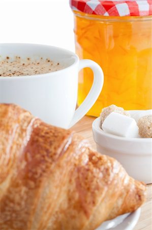 simsearch:400-07477800,k - Breakfast with coffee marmalade and croissants on a white background Stock Photo - Budget Royalty-Free & Subscription, Code: 400-04383158